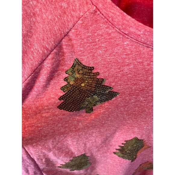 Holiday Time Red Crew Neck Long Sleeve Gold Sequin Trees Pullover Shirt Sz 20W - Picture 4 of 10